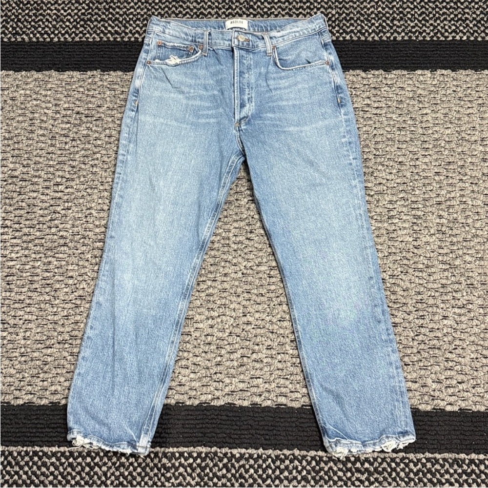 AGOLDE Riley High Rise Crop Denim Jeans Sz 30 Distressed Medium Wash Straight